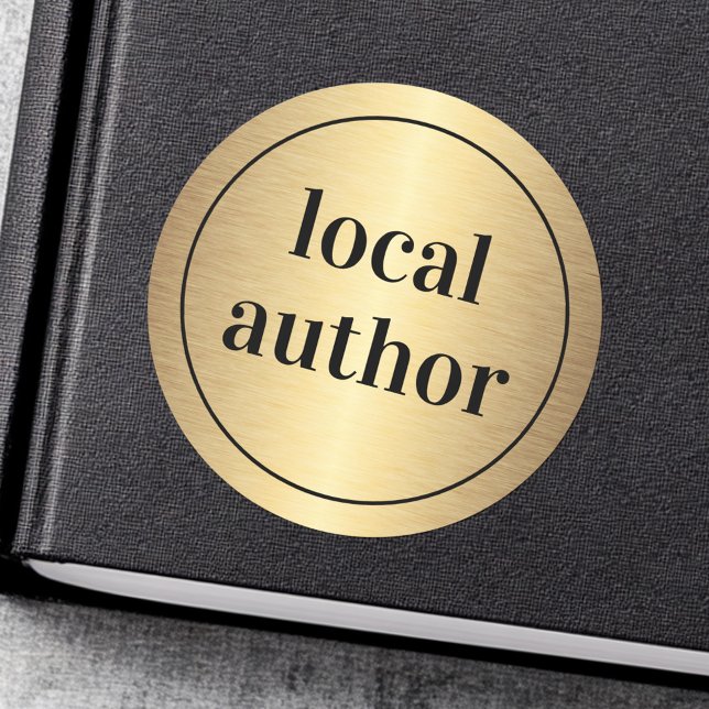 Sticker Rond Signature d'un livre en dégradé doré par l'auteur  (Local author golden gradient book signing classic round sticker)