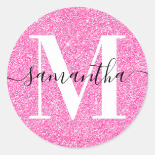 Sticker Rond Signature Élégante Monogramme Moderne Paillettes R