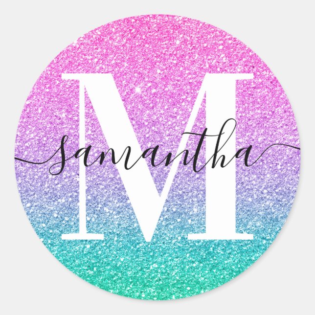 Sticker Rond Signature Monogram Pink Purple Jade Ombre Parties  (Devant)