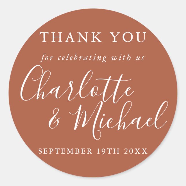 Sticker Rond Signature Terracotta Mariage Favor Merci (Devant)