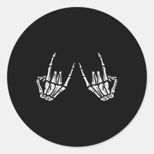 Sticker Rond SIGNE À MAIN Rocker Rock Squelette Retro Halloween