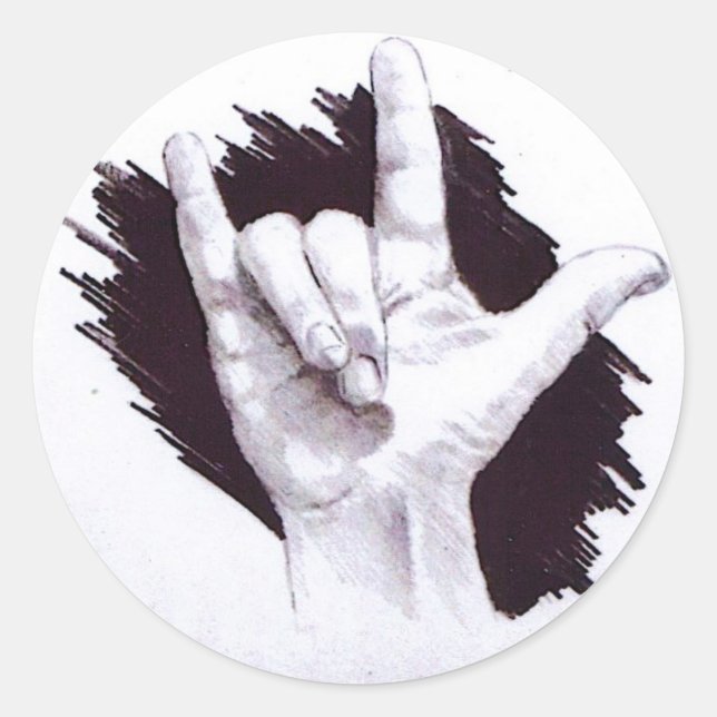 STICKER ROND SIGNE AMÉRICAINE LANGUE JE VOUS AIME (Devant)