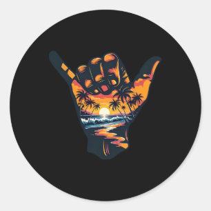 Sticker Rond Signe de la main Shaka Aloha Surf Surf Vacances d'