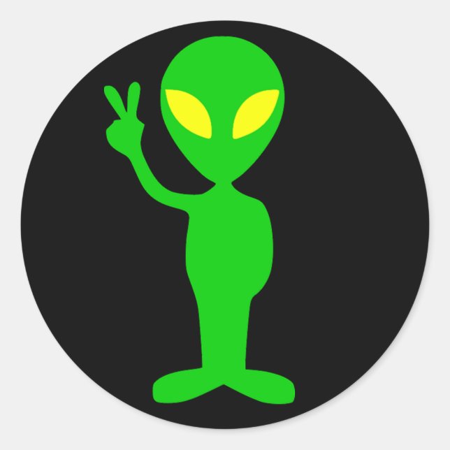 Sticker Rond signe de paix alien vert (Devant)