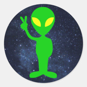 Sticker Rond signe de paix alien vert