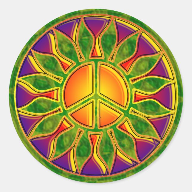 STICKER ROND SIGNE DE PAIX DE FLEUR DU SOLEIL (Devant)