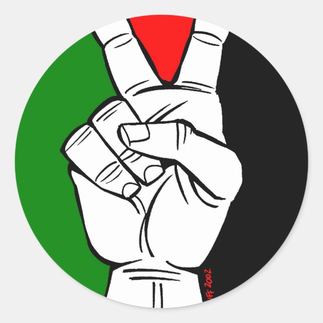 STICKER ROND SIGNE DE PAIX DU DRAPEAU PALESTINE (Devant)