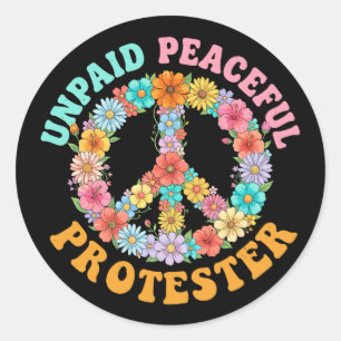 Sticker Rond Signe de Paix Floral de Manifestation Pacifique No