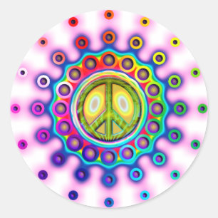 STICKER ROND SIGNE DE PAIX PSYCHÉDÉLIQUE