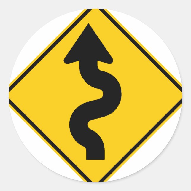 STICKER ROND SIGNE DE ROUTE VERS L'AVANT SUR LA ROUTE (Devant)