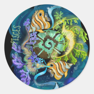 Sticker Rond Signe de zodiaque de Poissons