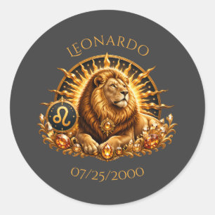 Sticker Rond Signe du zodiaque Lion gris or personnalisé