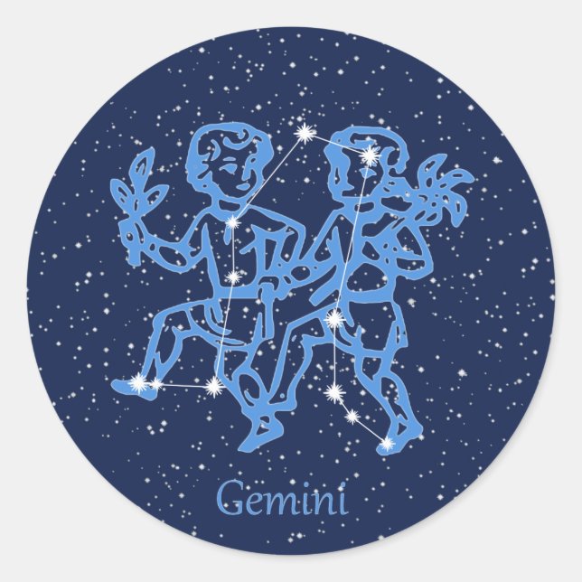 Sticker Rond Signe Gemini Constellation et Zodiaque avec étoile (Devant)
