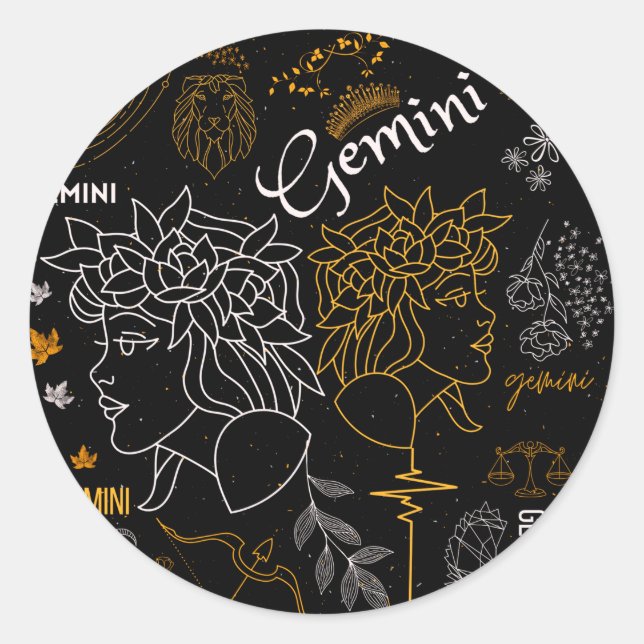 Sticker Rond SIGNE GEMini Zodiac Horoscope Design (Devant)