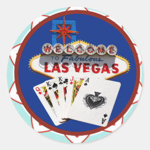 Sticker Rond Signe Las Vegas & Cartes Poker Chip