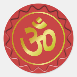 Sticker Rond SIGNE OM D'OR Sceau De Cire Rouge