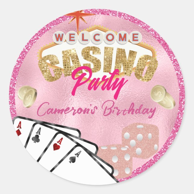 Sticker Rond Signe rose glamour Las Vegas (Devant)