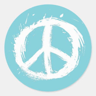 Sticker Rond SIGNER PAIX sur bleu