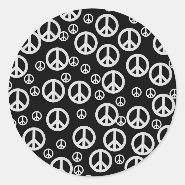 Sticker Rond Signes de paix noirs et blancs (Devant)