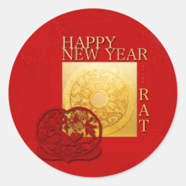 Sticker Rond Signes Zodiac Papercut Chine Année 2020 Round
