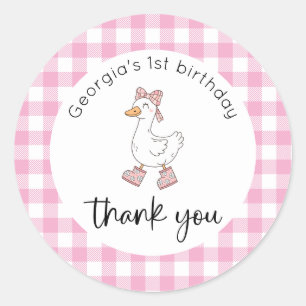 Sticker Rond Silencieux Merci d'anniversaire rose oie