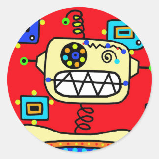 Sticker Rond Silencieux Red Retro Robot Spaceman