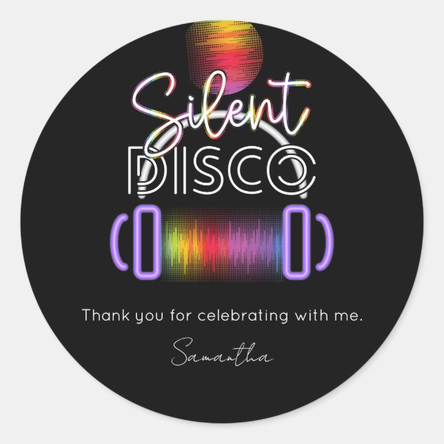 Sticker Rond Silent Disco Neon Headphones Adult Birthday Party (Devant)