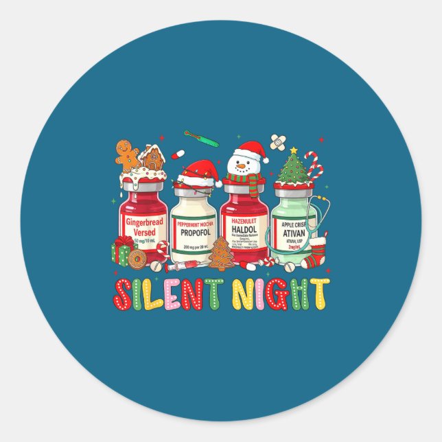 Sticker Rond Silent Night Funny Nurse Christmas Design  (Devant)