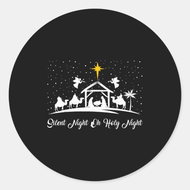 Sticker Rond Silent Night Holy Night Nativity Scene Christian C (Devant)