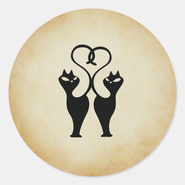 Sticker Rond Silhouette à deux chats (Devant)