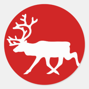 Sticker Rond Silhouette blanche de renne/caribou