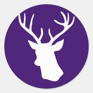 Sticker Rond Silhouette blanche de tête de cerfs communs -