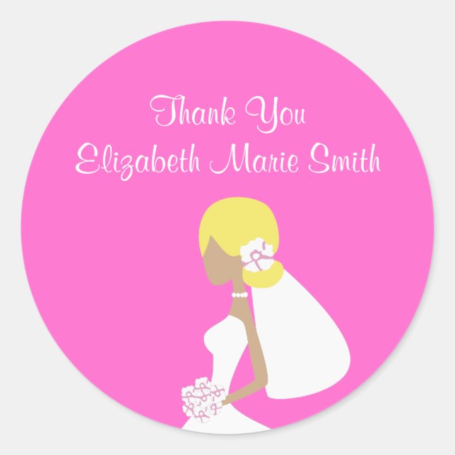 Sticker Rond Silhouette Blonde de mariée moderne rose (Devant)