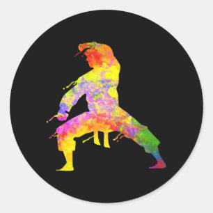Sticker Rond Silhouette colorée des arts martiaux mixtes pour 