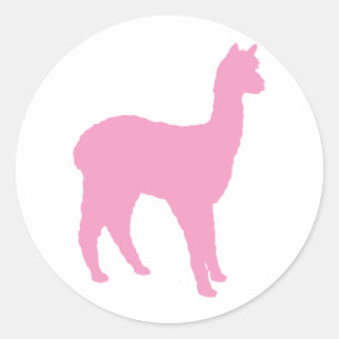 Sticker Rond Silhouette d'alpaga (en rose)