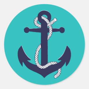 Sticker Rond Silhouette d'ancre de corde bleu marine nautique /