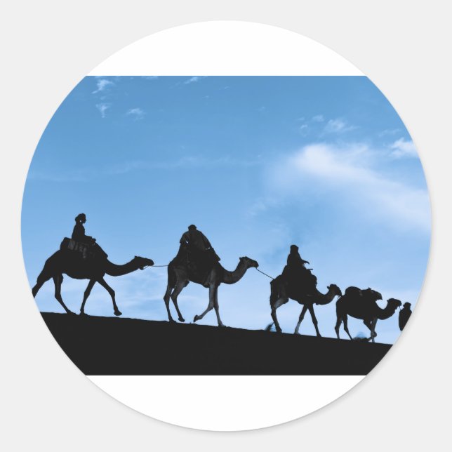 Sticker Rond Silhouette de caravane de chameau (Devant)