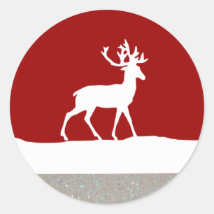 Sticker Rond Silhouette de cerfs communs - rouge et blanc