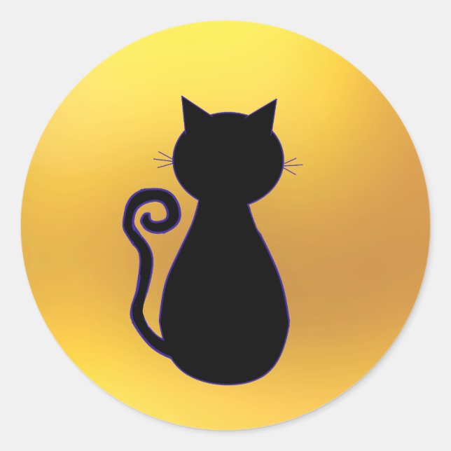 Sticker Rond Silhouette de chat noir (Devant)