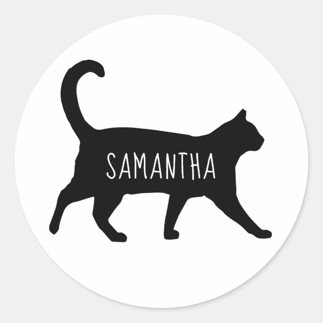 Sticker Rond Silhouette de chat noir personnalisé (Devant)