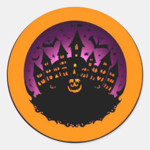 Sticker Rond Silhouette de Château Hanté Épouvantable Halloween