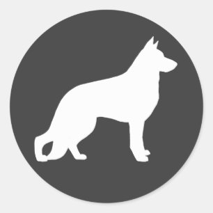 Sticker Rond Silhouette de chien berger allemand blanc