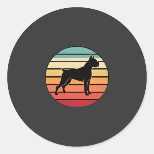 Sticker Rond Silhouette de chien Boxer Rétro Vintage au coucher