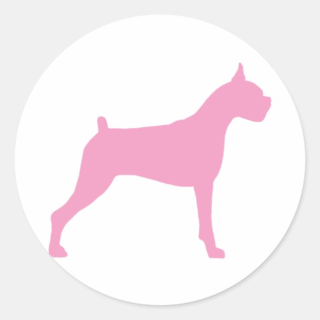 Sticker Rond Silhouette de chien de boxe (rose) (Devant)