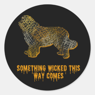 Sticker Rond Silhouette de chien de Terre-Neuve Halloween amusa