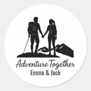 Sticker Rond Silhouette de couple de randonnée minimaliste pers