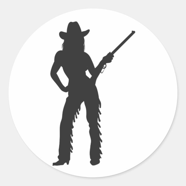 Sticker Rond Silhouette de cowgirl occidentale (Devant)