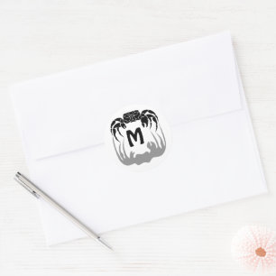 Sticker Rond Silhouette de crabe fantôme Casant un monogramme