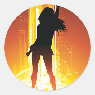 Sticker Rond Silhouette de danse vibrant Pop Art