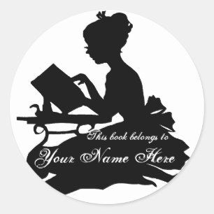 Sticker Rond Silhouette de la jeune fille Lecture plaque